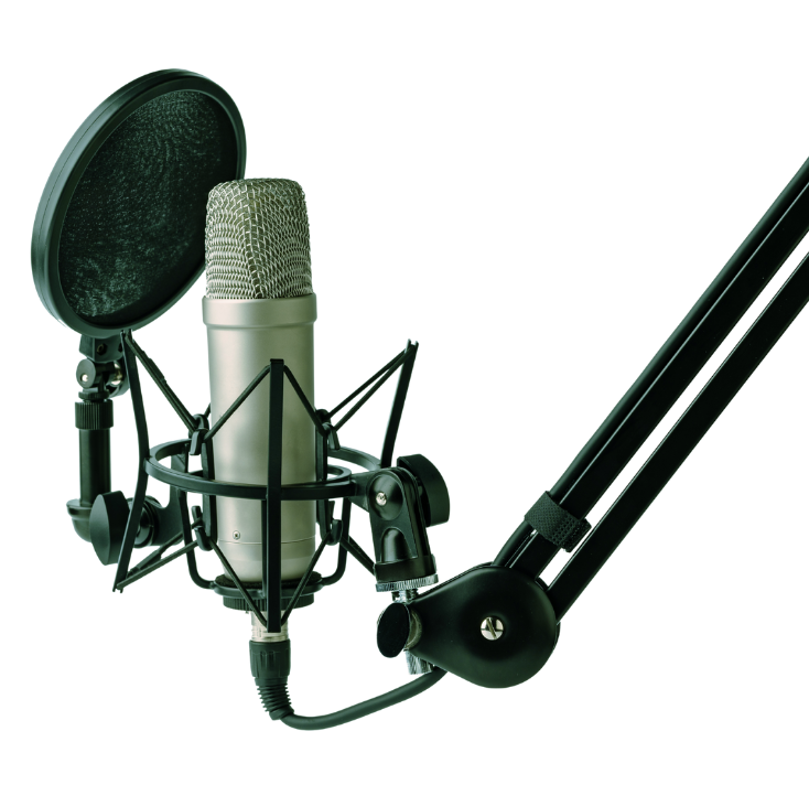 Microfone profissional usado por locutores online para locução profissional